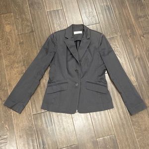 Badgley Mischka Gray Stretchy Pantsuit Two Button Blazer Petite Wide Leg Pants